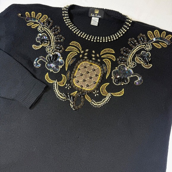 Fully Fashion Sweaters - Vintage Fully Fashion Sweater Women's Large Lambswool Angora Bedazzled Beaded